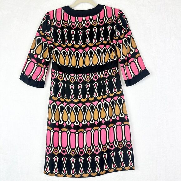 Milly New York Vintage Silk Mod Retro Shift Dress Size 4 Art Geometric - Picture 2 of 7